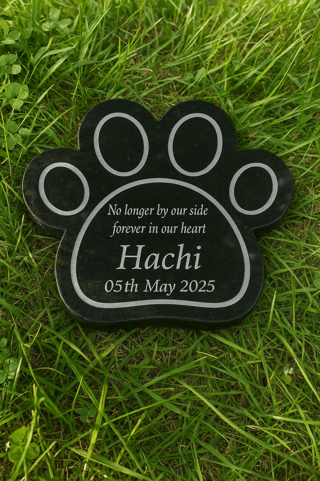 Bia mộ thú cưng hình dấu chân Bia mộ thú cưng hình dấu chân Granite đen khắc laser - Bia mộ thú cưng Granite hình dấu chân khắc laser - Tưởng niệm độc đáo, cá nhân hóa theo yêu cầu. - khắc laser sắc nét, bền đẹp theo thời gian